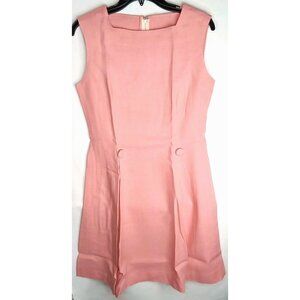 Vintage 1960s Pink Sleeveless Mini Dress Square Neck Pleated A-Line Mod MCM